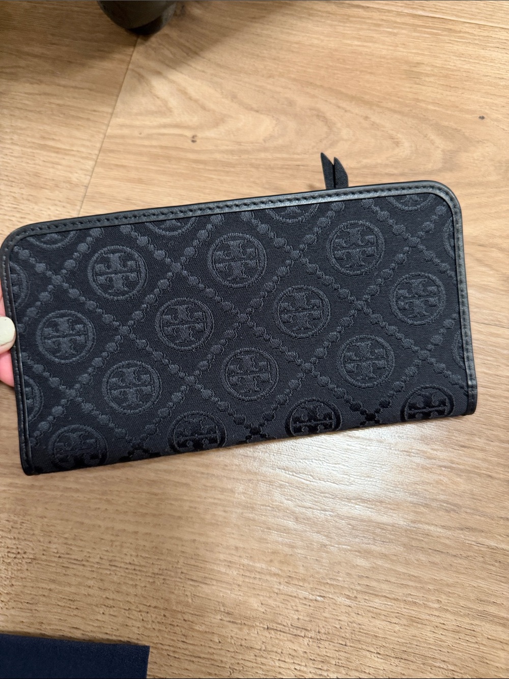 Tory Burch Black Embossed Logo Zip Wallet